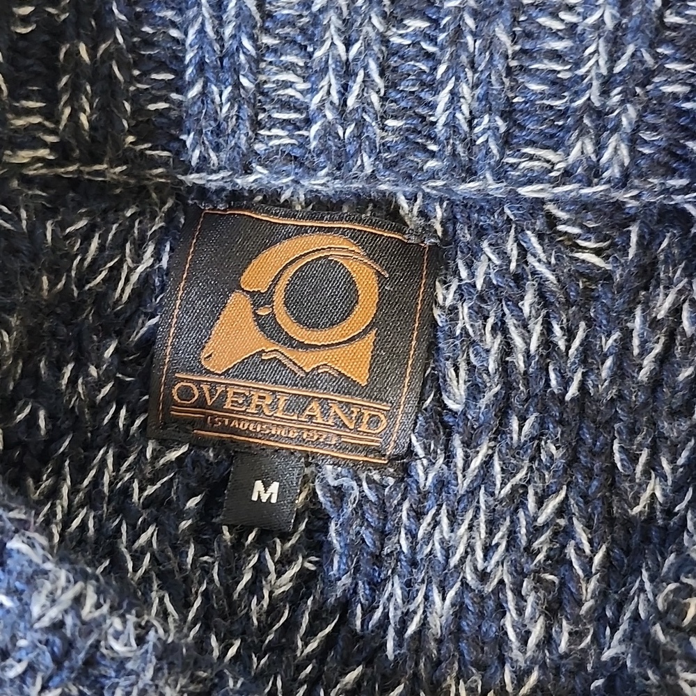 Overland Cableknit Fisherman Chunky Blue White Knit Sweater Size Medium Cotton - Picture 4 of 9